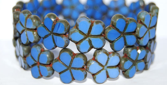 Table Cut Flower Beads, Opal Blue Travertin (31010 86800), Glass, Czech Republic