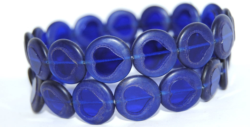 Table Cut Round Beads With Heart, Transparent Blue 14405 (30080 14405), Glass, Czech Republic