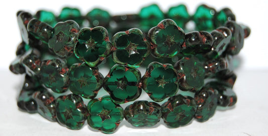 Table Cut Flower Beads, Transparent Green Emerald Travertin (50720 86800), Glass, Czech Republic