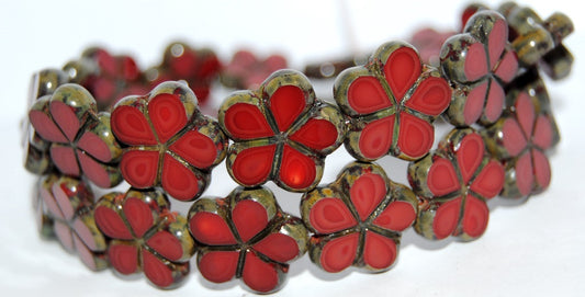 Table Cut Flower Beads, Opal Red Travertin (91250 86800), Glass, Czech Republic