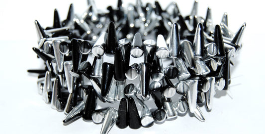 Spike Thorn Czech Glass Beads, Black Crystal Silver Half Coating (23980 27001), Glass, Czech Republic