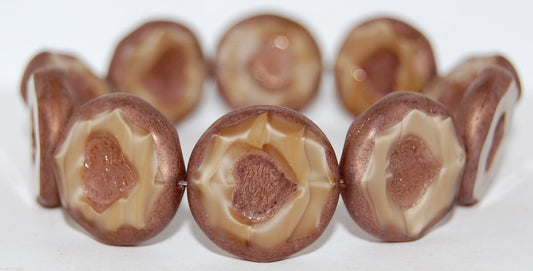 Table Cut Round Beads With Heart, 16007 Bronze (16007 14415), Glass, Czech Republic