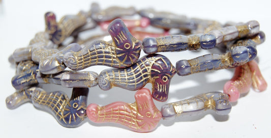 Seahorse Pressed Glass Beads, Mixed Colors Purple 54202 (Mix Purple 54202), Glass, Czech Republic