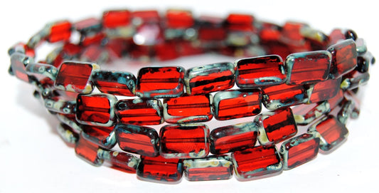Table Cut Rectangle Beads, Ruby Red 66800 (90080 66800), Glass, Czech Republic
