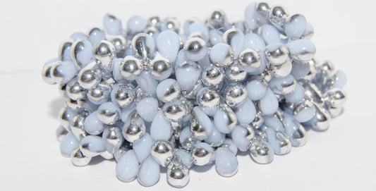 Pear Drop Pressed Glass Beads, Transparent Light Amethyst Crystal Silver Half Coating (21000 27001), Glass, Czech Republic
