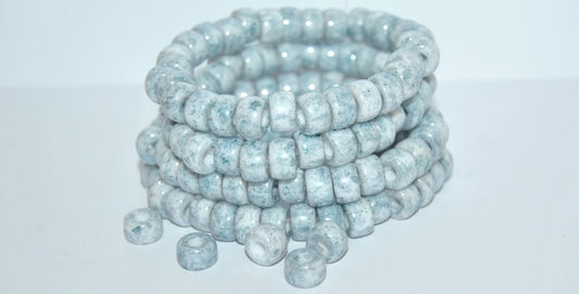 Czech Glass Pressed Big Seed Beads Pony With Big Hole , White Luster Blue Full Coated (2010 14464), Glass, Czech Republic