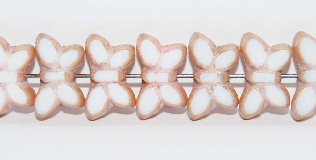 Table Cut Butterfly Beads, White Luster Red Full Coated (2010 14495), Glass, Czech Republic