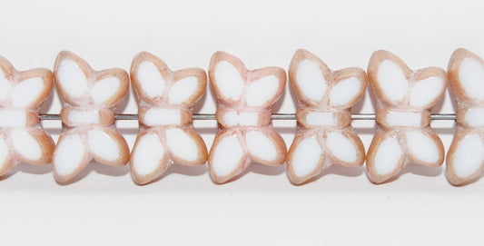 Table Cut Butterfly Beads, White Luster Red Full Coated (2010 14495), Glass, Czech Republic