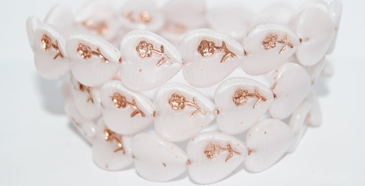 Heart Pressed Glass Beads With Flower, Opaque Pink 54200 (76000 54200), Glass, Czech Republic