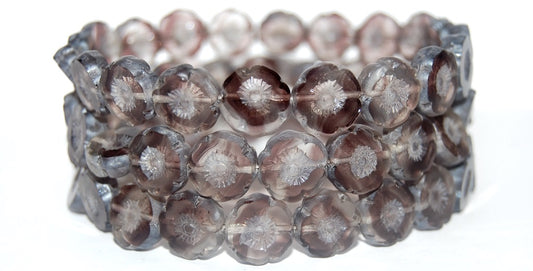 Table Cut Round Beads Hawaii Flowers, 20841 Luster Cream (20841 14401), Glass, Czech Republic