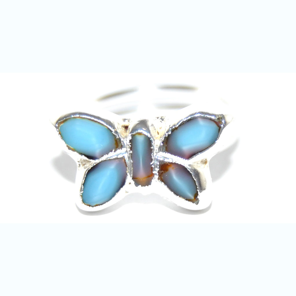 Adjustable Ring with Polished Czech Glass Bead, Butterfly 20 x 12 mm (G-22-D)