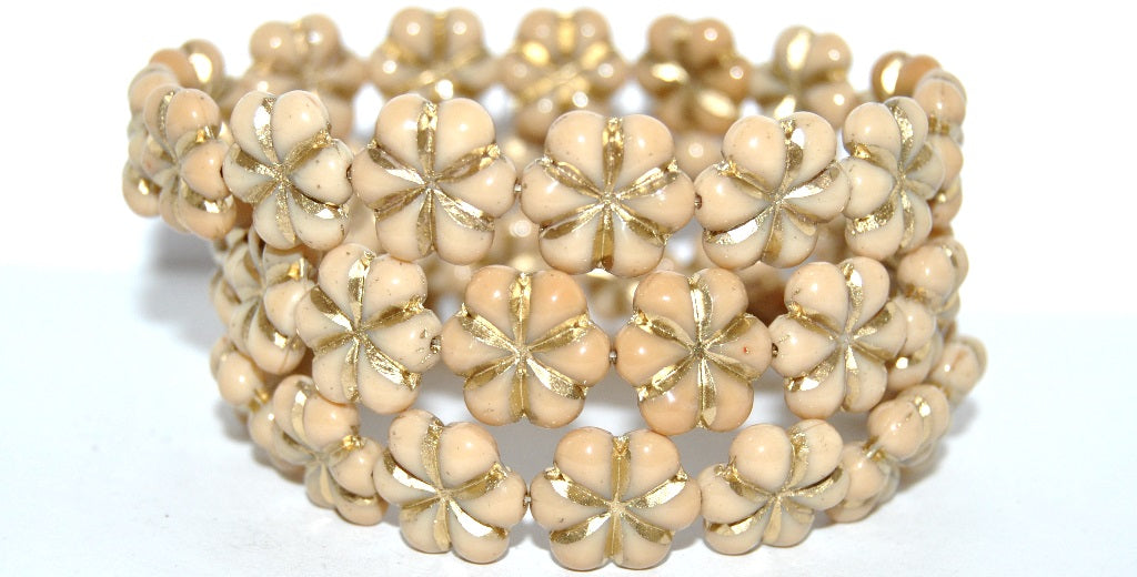 6-Petal Flower Pressed Glass Beads, Beige 54202 (13020 54202), Glass, Czech Republic