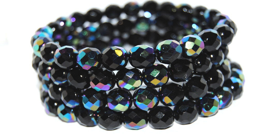 Fire Polished Round Faceted Beads, Black 28998 (23980 28998), Glass, Czech Republic