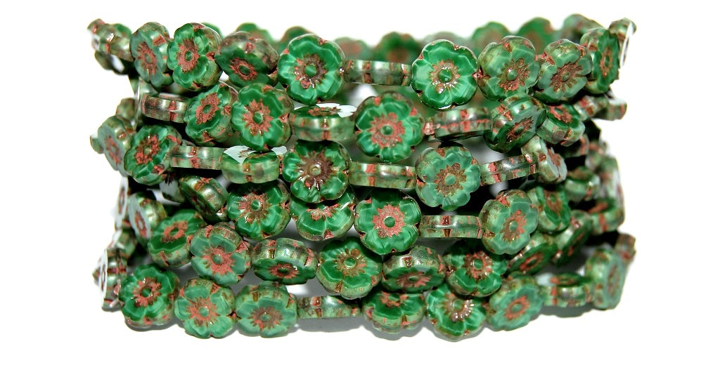 Table Cut Round Beads Hawaii Flowers, 56100 Travertin (56100 86800), Glass, Czech Republic