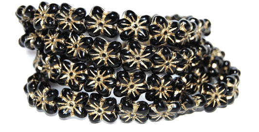 Flower Pressed Glass Beads, Black 54202 (23980 54202), Glass, Czech Republic
