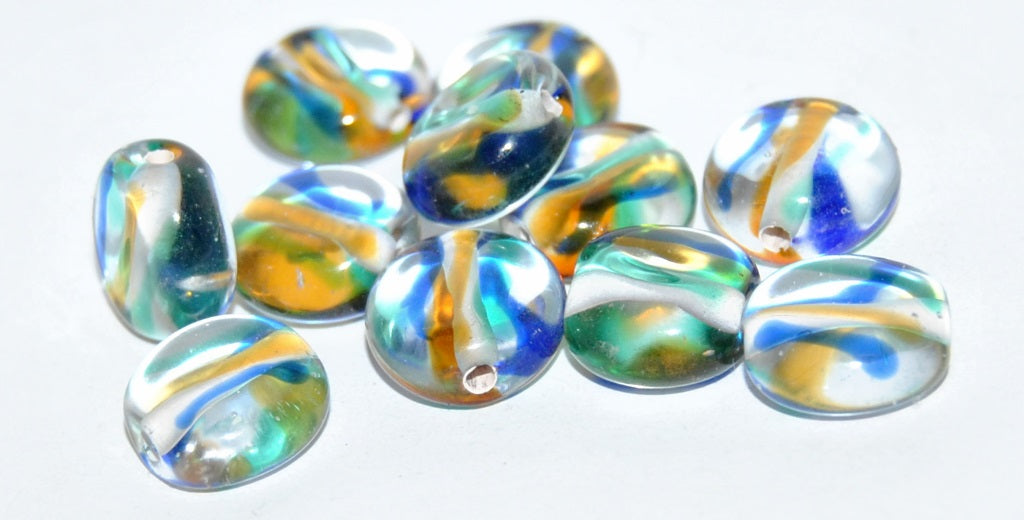 Flat Round Coin Lampwork Glass Handmade Beads, (C), Glass, Czech Republic