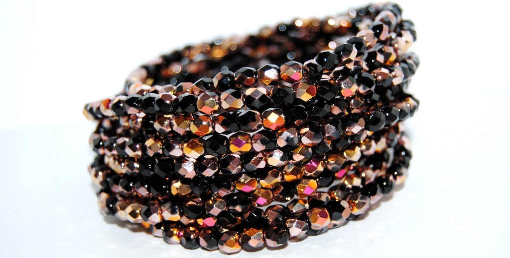 Fire Polished Round Faceted Beads, Black 29500 (23980 29500), Glass, Czech Republic