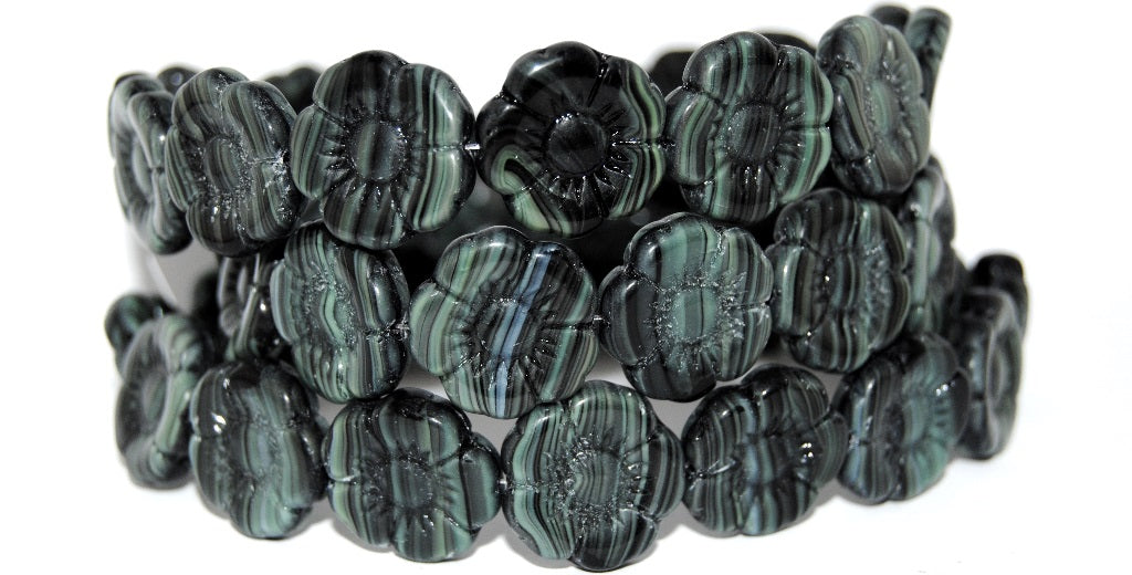 Round Flat Flower Pressed Glass Beads, 55012 (55012), Glass, Czech Republic
