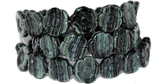 Round Flat Flower Pressed Glass Beads, 55012 (55012), Glass, Czech Republic