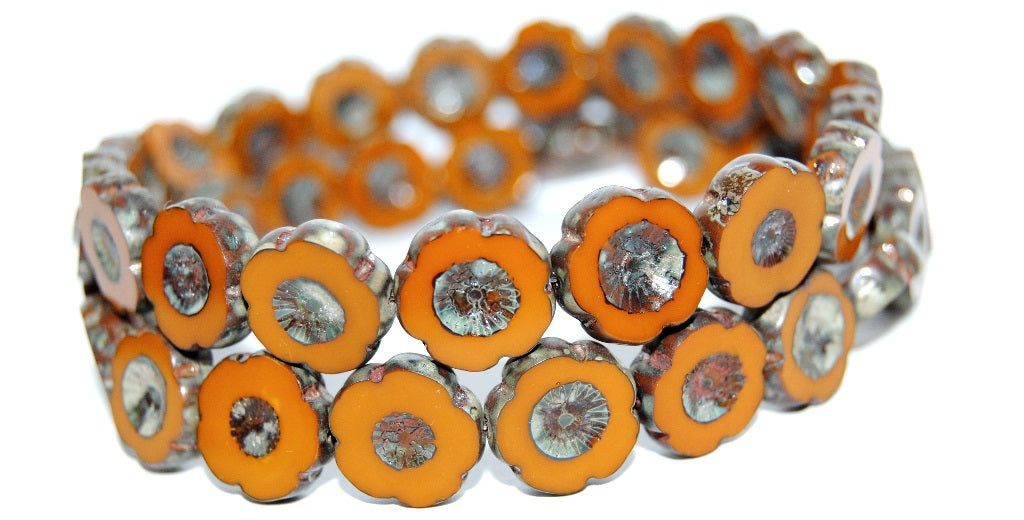 Table Cut Round Beads Hawaii Flowers, Opaque Brown 43400 (13610 43400), Glass, Czech Republic