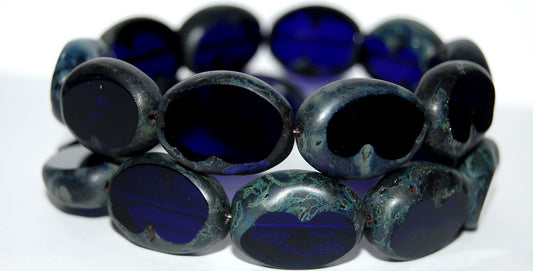 Table Cut Oval Beads, Transparent Blue Travertin (30090 86800), Glass, Czech Republic