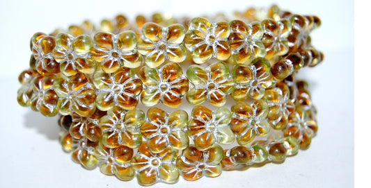 Flower Pressed Glass Beads, (17011 54201), Glass, Czech Republic