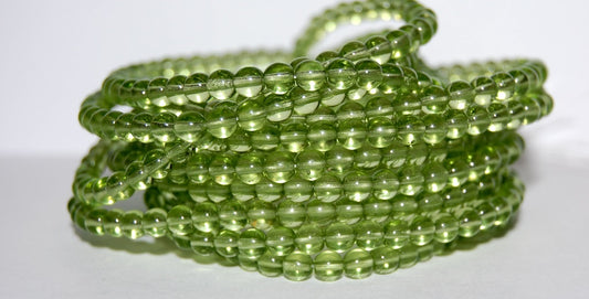 Round Pressed Glass Beads Druck, Transparent Green (50230), Glass, Czech Republic