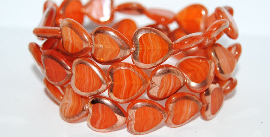 Table Cut Heart Beads, Orange Opal Prismatic Phoenix (Orange Opal 27104), Glass, Czech Republic