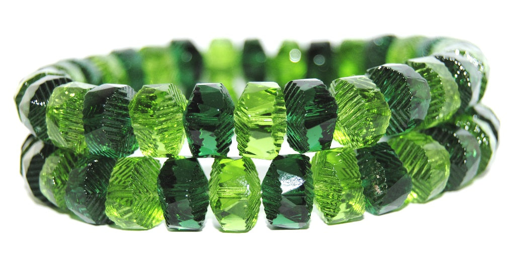 Faceted Cathedral Fire Polished Glass Beads, Mixed Colors Green (Mix Green), Glass, Czech Republic