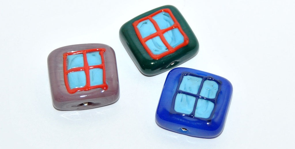 Czech Glass Hand Made Square Lampwork Beads, (Z), Glass, Czech Republic