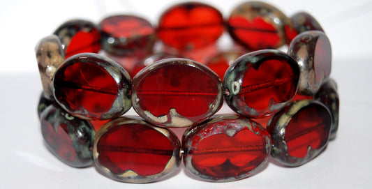 Table Cut Oval Beads, Mixed Colors Ruby 43400 (Mix Ruby 43400), Glass, Czech Republic