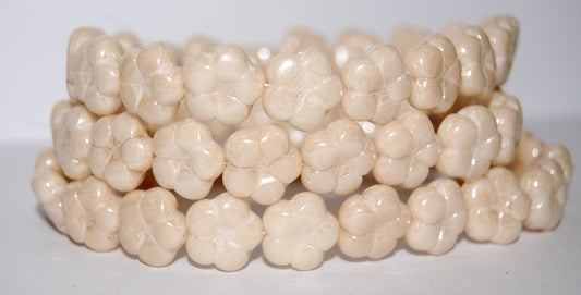 5-Petal Flower Pressed Glass Beads, Chalk White Luster Brown Full Coated (3000 14413), Glass, Czech Republic