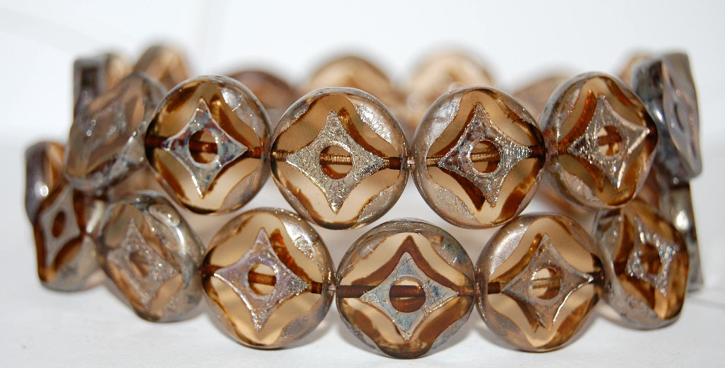 Table Cut Round Beads With Star, (10020 43400), Glass, Czech Republic