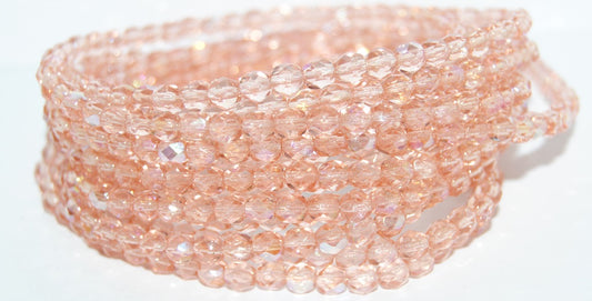 Fire Polished Round Faceted Beads, Transparent Pink Ab (70110 Ab), Glass, Czech Republic