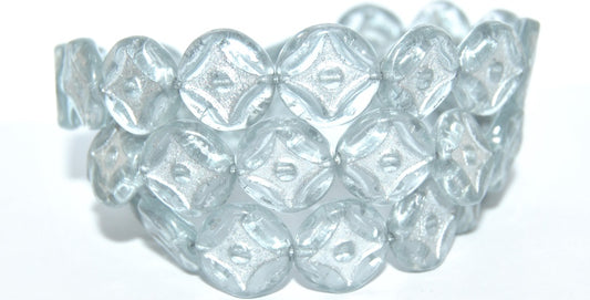 Flat Round With 4-Point Star Pressed Glass Beads, Transparent Blue 54201 (30010 54201), Glass, Czech Republic