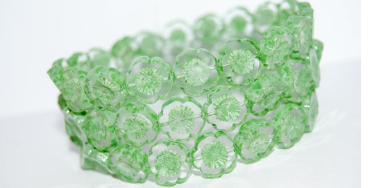 Table Cut Round Beads Hawaii Flowers, Lava Glass Crystal Lt Green (Lava Glass 30 Lt Green), Glass, Czech Republic