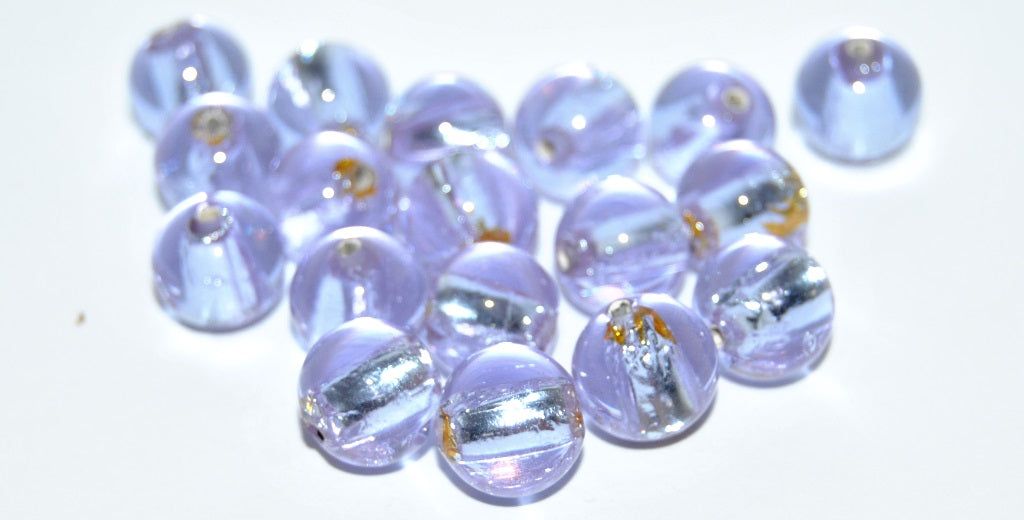 Czech Glass Hand Made Round Lampwork Beads With Silver Plates, (10 E), Glass, Czech Republic