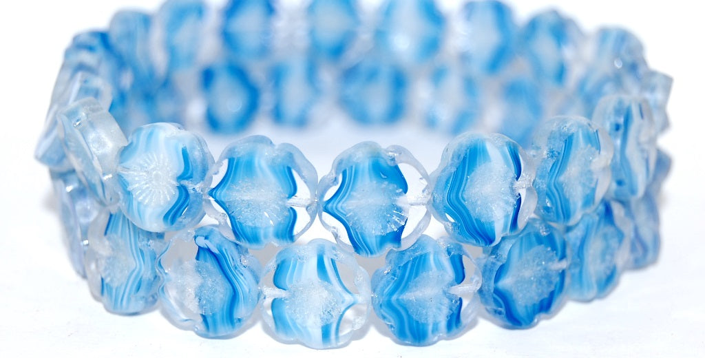 Table Cut Round Beads Hawaii Flowers, 65014 Luster Cream (65014 14401), Glass, Czech Republic