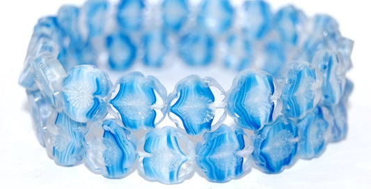 Table Cut Round Beads Hawaii Flowers, 65014 Luster Cream (65014 14401), Glass, Czech Republic