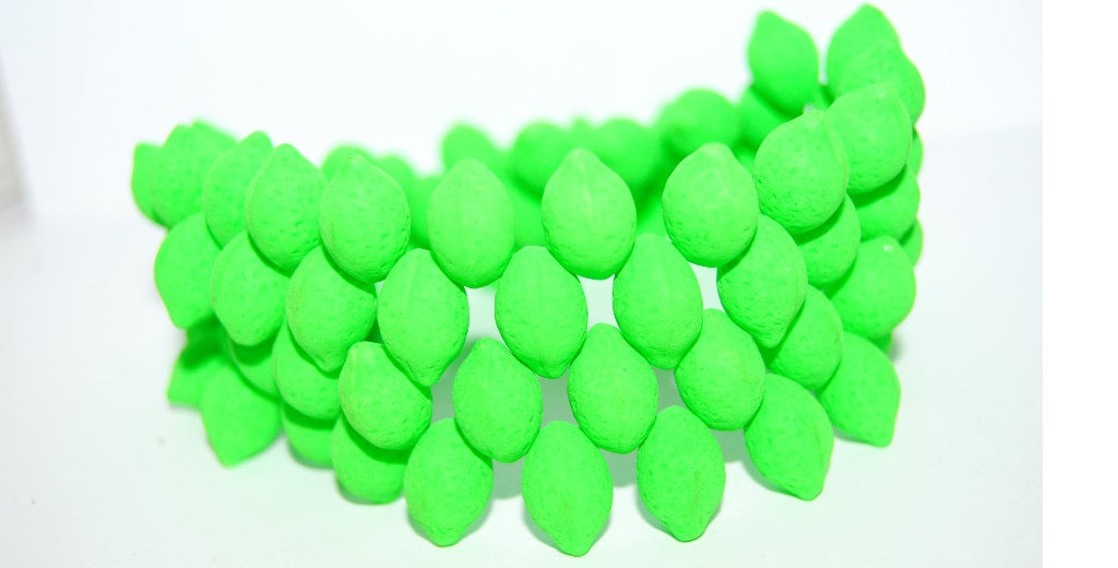 Lemon Friut Pressed Glass Beads, Neon Green  Neon (25124 Neon), Glass, Czech Republic