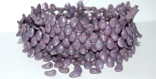 Leaf Tongue Pressed Glass Beads, White Purple (2010 15726), Glass, Czech Republic