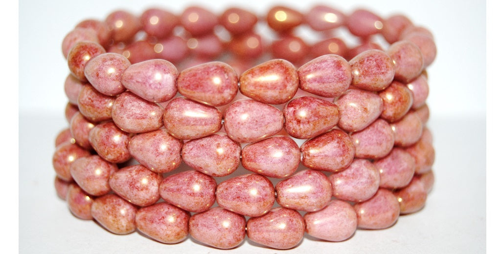 Pear Drop Pressed Glass Beads, Luster Red Full Coated (14495), Glass, Czech Republic