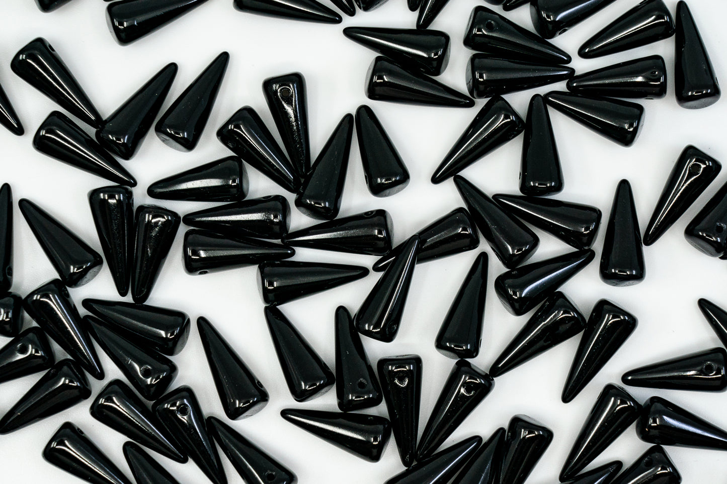 Big Spike Glass Beads, Thorn 1-hole pressed Czech Beads with flat bottom, Jet Black 23980, 7x17mm