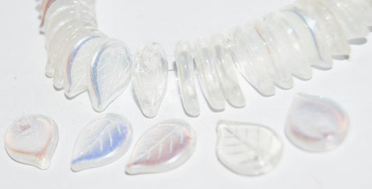 Leaf Pressed Glass Beads, Crystal Ab (30 Ab), Glass, Czech Republic