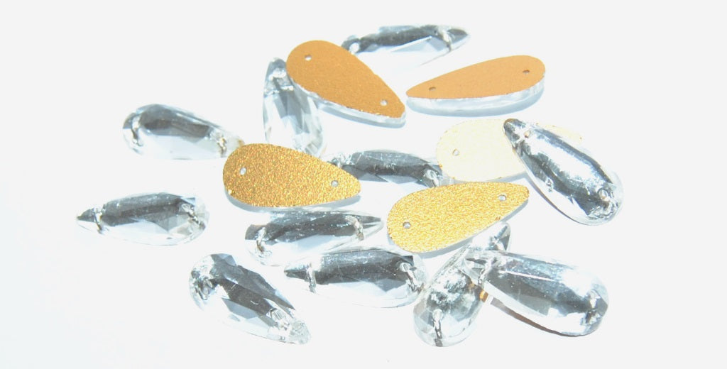 Cabochons Teardrop Faceted Flat Back Sew-On With 2 Holes, (Crystal Similization), Glass, Czech Republic