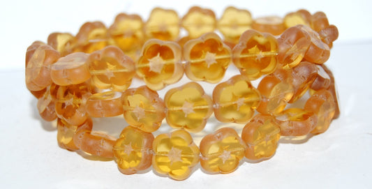 Table Cut Flower Beads, Transparent Orange Matte (10060 M), Glass, Czech Republic