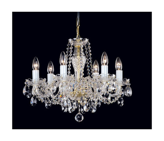 Crystal Bohemia Chandelier with 6 bulbs AMALIE, Czech Republic. Gold colour Crystal Czech Republic