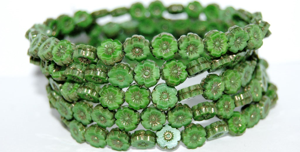 Table Cut Round Beads Hawaii Flowers, 56027 Bronze (56027 14415), Glass, Czech Republic