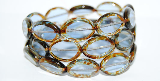 Table Cut Oval Beads Roach, Transparent Blue Travertin (30030 86800), Glass, Czech Republic