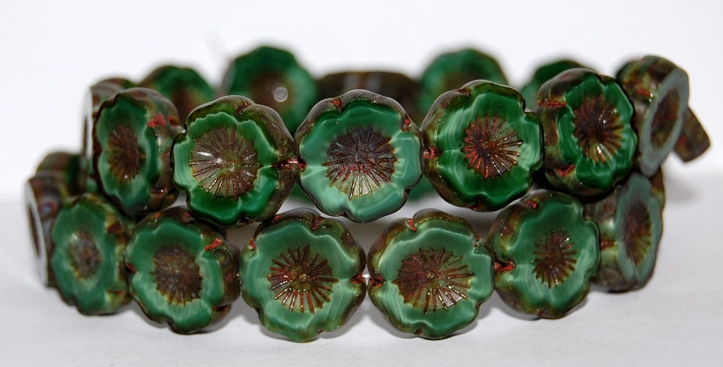 Table Cut Round Beads Hawaii Flowers, 56100 Travertin (56100 86800), Glass, Czech Republic